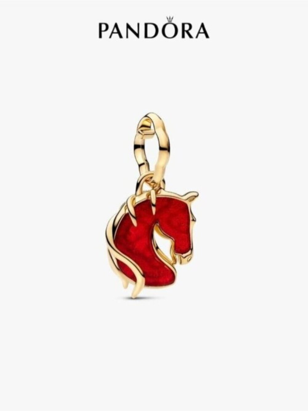 Pandora Red Fire Horse Murano Glass Dangle Charm